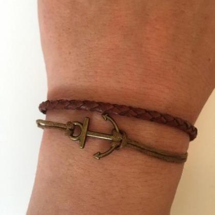 Leather Bracelet 301- Friendship Cuff Anchor..