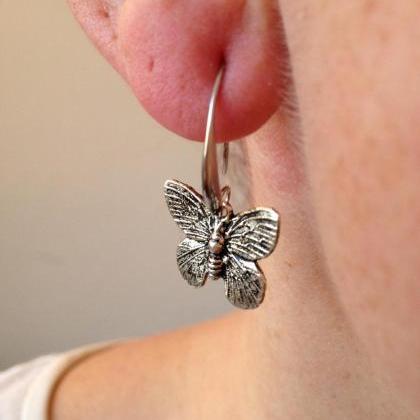 Butterflies Dangle Earrings 155 - Silver Metal..