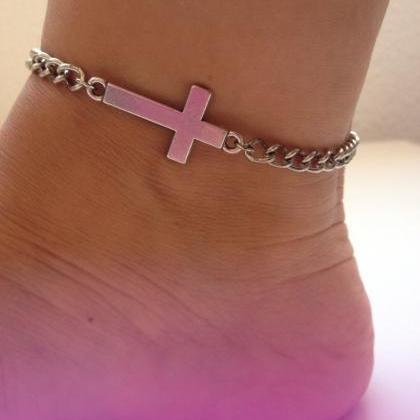 Cross Chain Anklet 28- Faith Friendship Rocker..