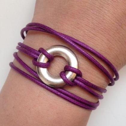 Karma Bracelet 188- Friendship Faith Purple Waxed..