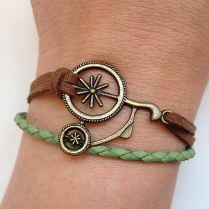 Leather Bracelet 137- Friendship Cuff Old Bicycle..