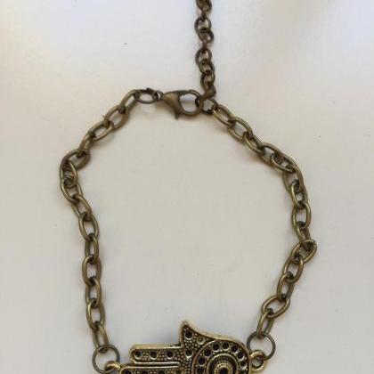 Hamsa Bracelet 192- Friendship Hamsa Bronze Chain..