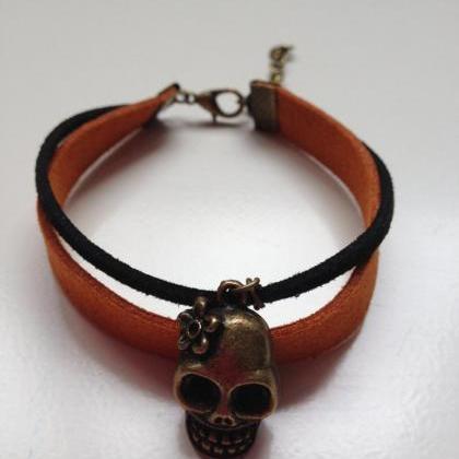 Skull Bracelet 58- Rocker Friendship Cuff Faux..