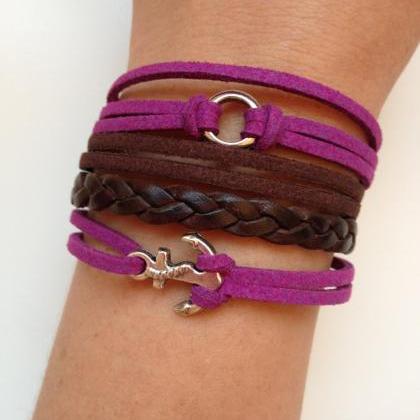 Anchor Leather Bracelet 20 - Friendship Cuff..