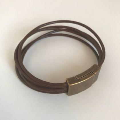 Leather Man Bracelet 237- Leather Brown Magnet..