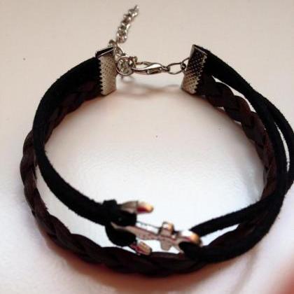 Leather Bracelet 29 - Friendship Cuff Anchor..