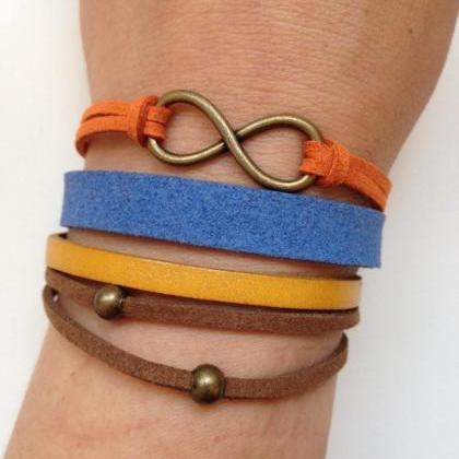 Infinity Bracelet 113 - Infinity Charm Blue Orange..