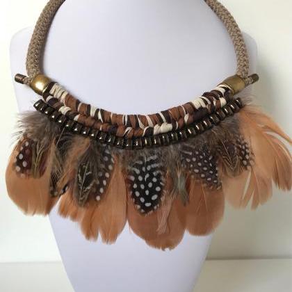 Feathers Necklace 263- Brown Goose Feathers Aged..