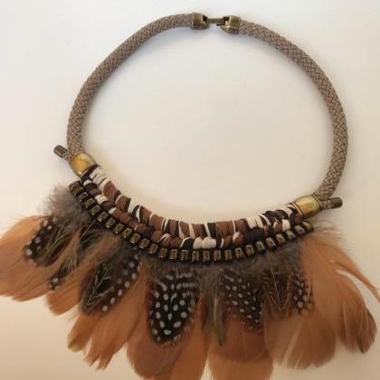 Feathers Necklace 263- Brown Goose Feathers Aged..