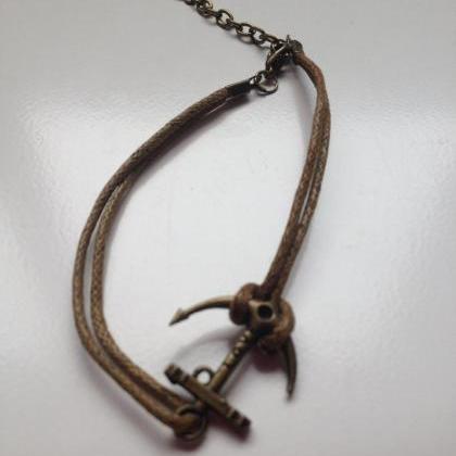 Anchor Bracelet 44- Friendship Bronze Charm Waxed..