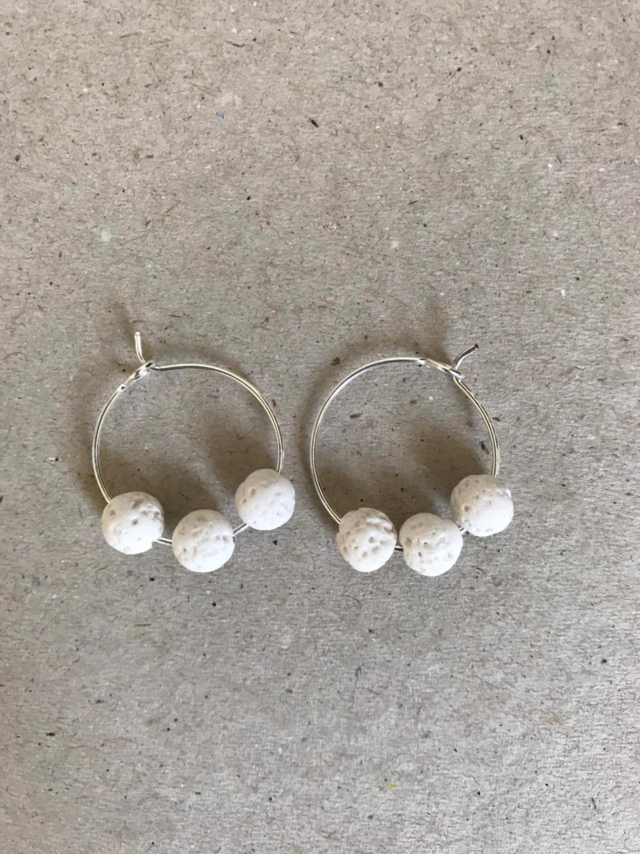 Lava Dangle Earrings 365 - Silver Metal Earrings White Lava Womenswear Trendy Accessories Boho Pure Lava Stone