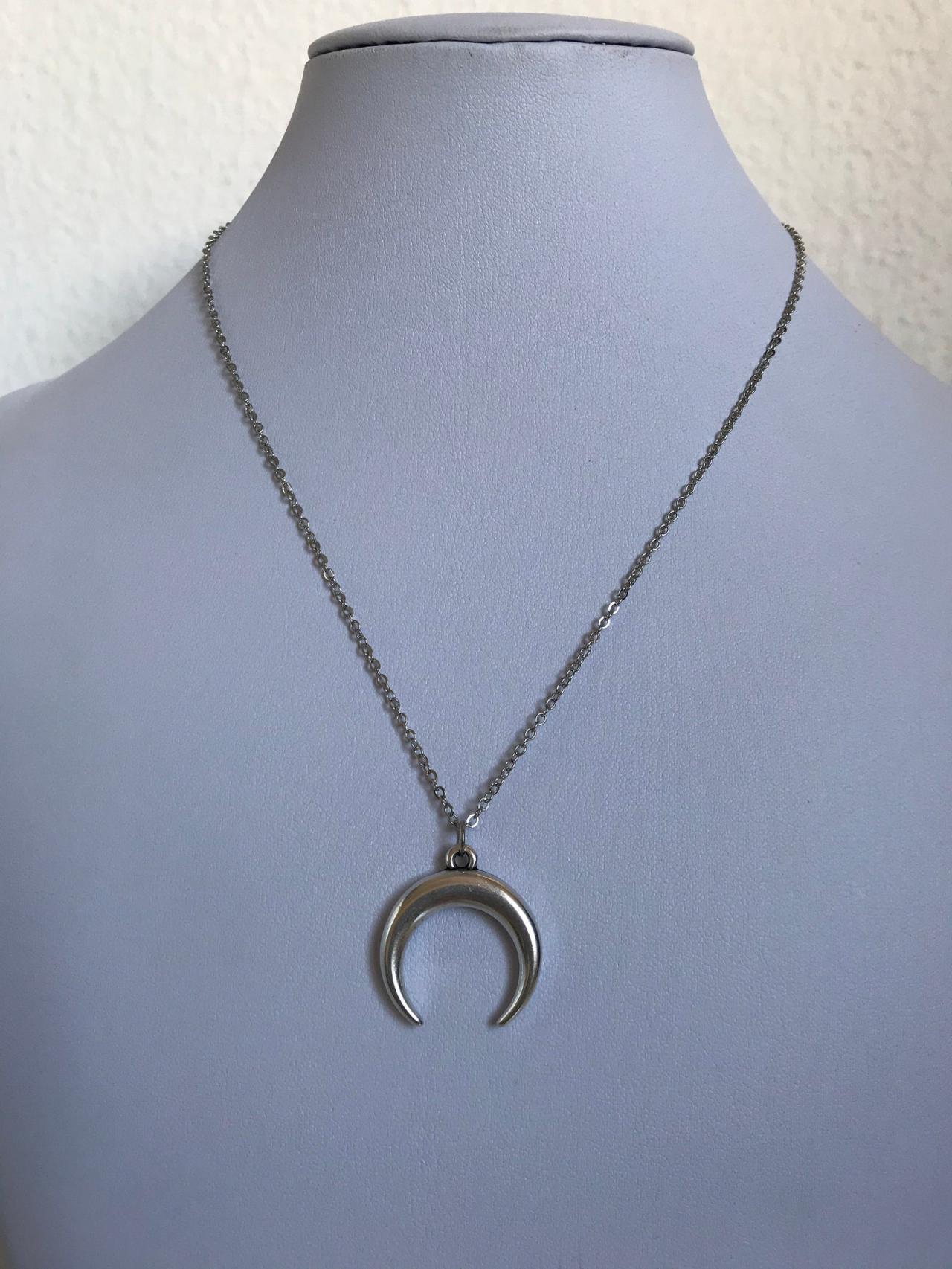 Half Moon Necklace 362- Alloy Silver Moon Necklace Bohemian Alloy Silver Chain Boho Chic Jewelry Necklace Gift Universe Charm