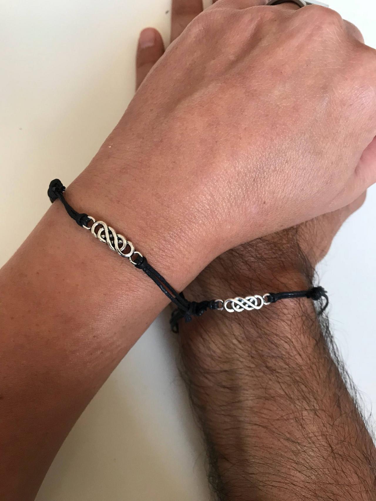 Thin infinity waxed cotton cord bracelet