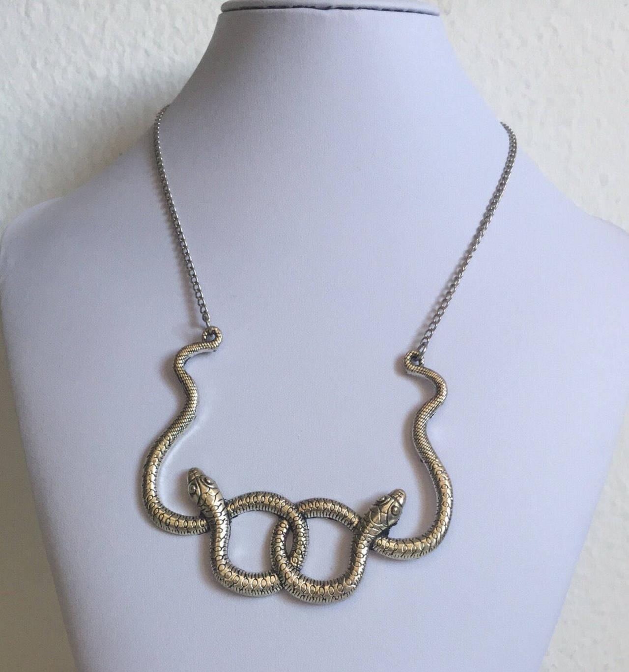 Snake Necklace 322- Alloy Silver Snake Necklace Bohemian Alloy Silver Chain Boho Chic Jewelry Necklace Gift