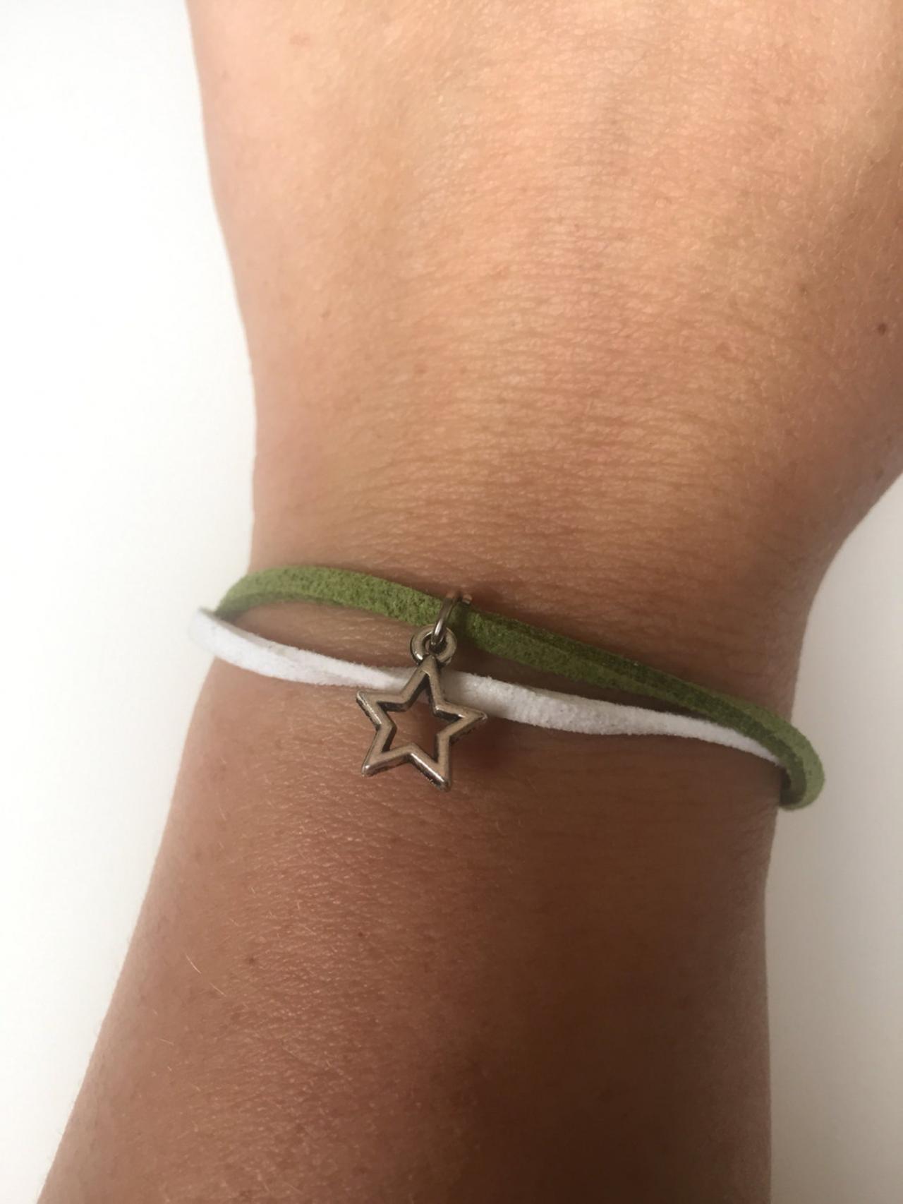 Dallas Star 310- Friendship Hockey Faux Suede Green White Star Bracelet Gift Adjustable Current Womenswear Autumn Winter Unique