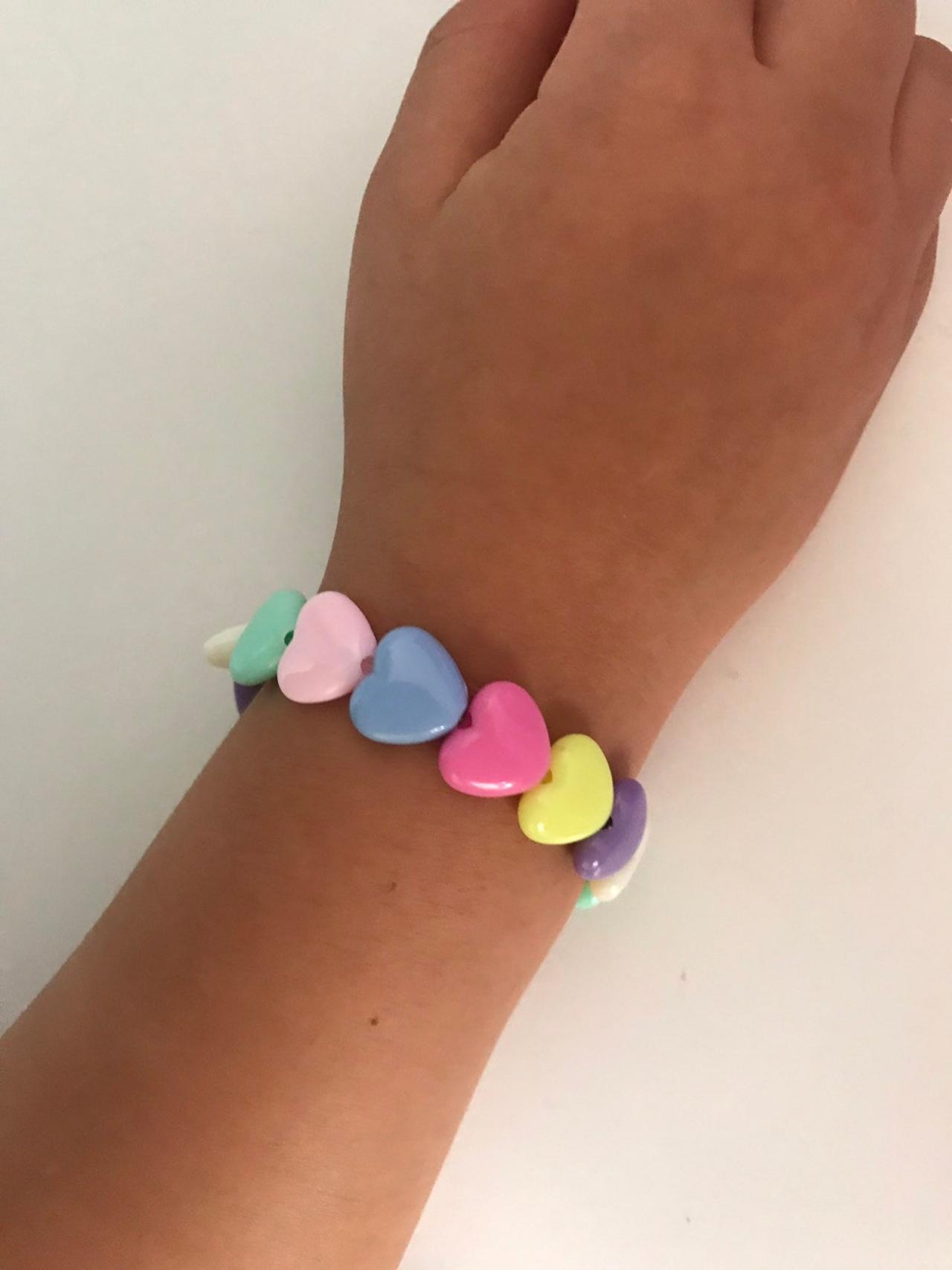 Little Girl Bracelet 151- Heart Little Girl Fashion Plastic Beads Rainbow Color Jewelry For Kids