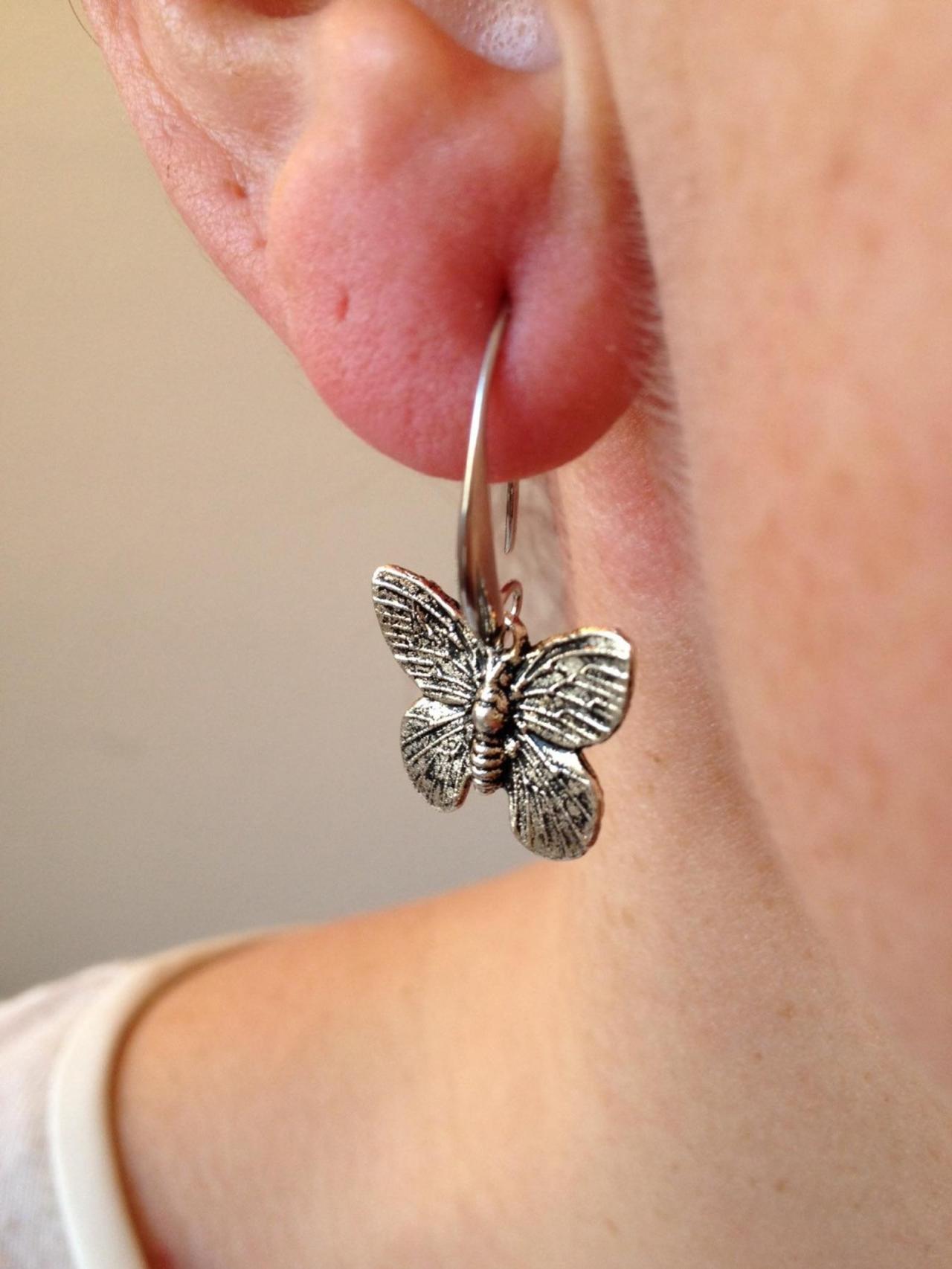 Butterflies Dangle Earrings 155 - Silver Metal Earrings Womenswear Trendy Accessories