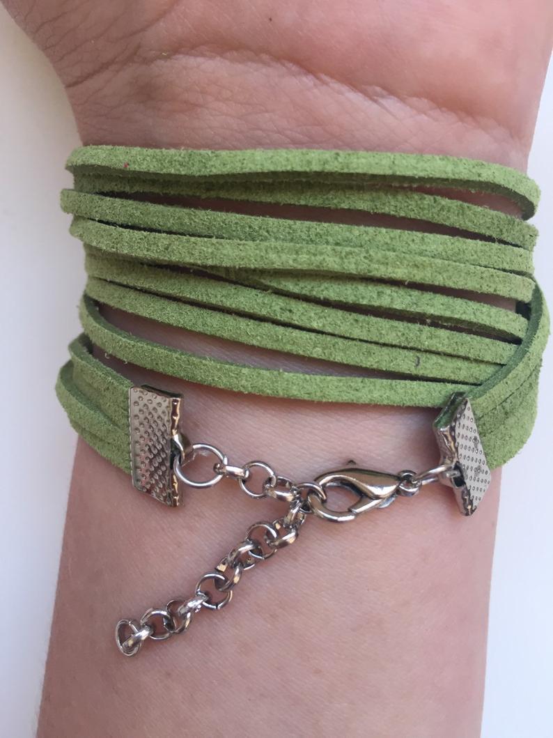 Wrap Karma Bracelet 107 Friendship Faith Faux Suede Green Cuff
