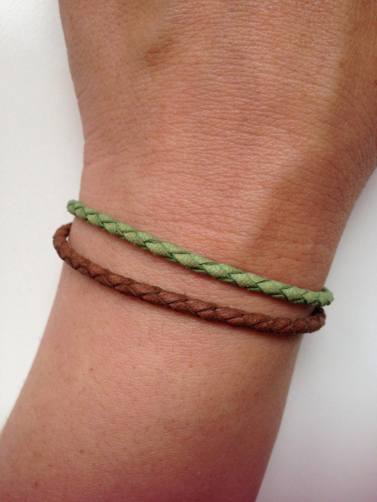 Leather Braid Bracelet 97 - Friendship Cuff Braid Bracelet Brown Green Gift Adjustable Current Womenswear Autumn Winter Unique Innovative