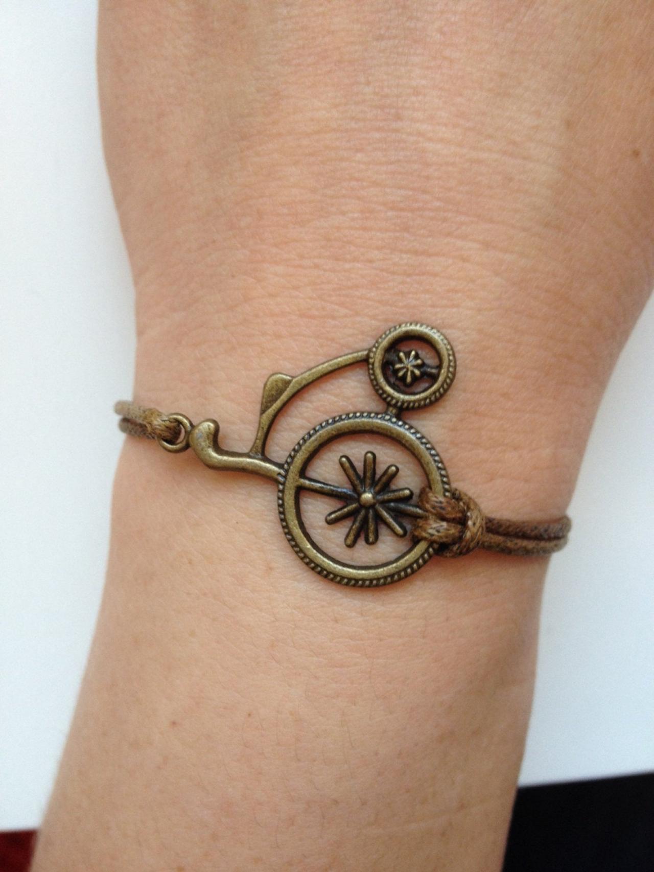 Old Bicycle Bracelet 43- Friendship Bronze Charm Waxed Cotton Bracelet Old Bicycle Gift Adjustable Current Womenswear Autumn Winter Unique