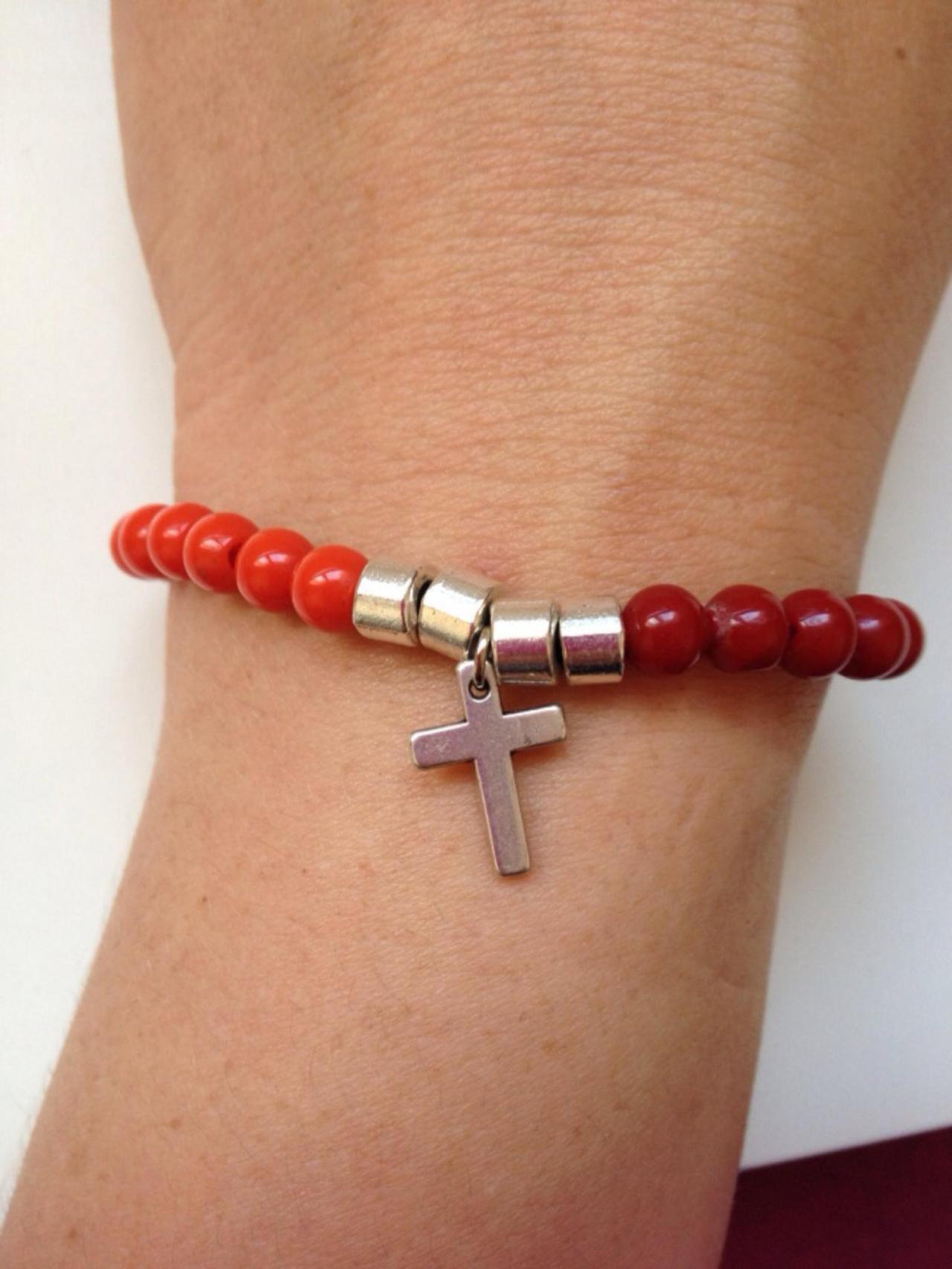 Acrylic Beads Bracelet 27- Faith Friendship Rock Cross Acrylic Balls Plastic Beads Cuff Bracelet L Gift Adjustable Current Womenswear