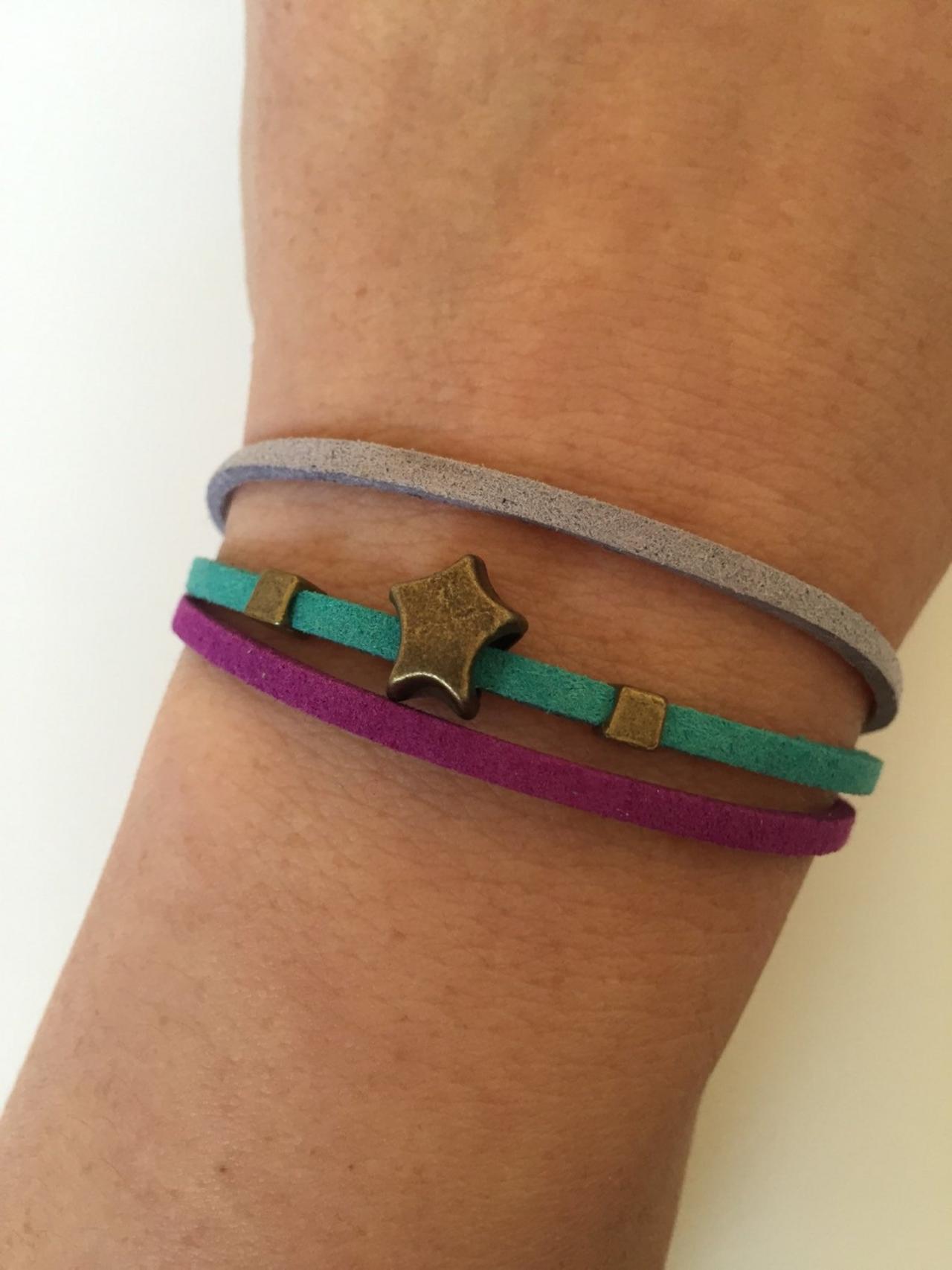 Star Bracelet 284- friendship faith faux suede turquoise grey purple star bracelet gift adjustable current womenswear autumn winter