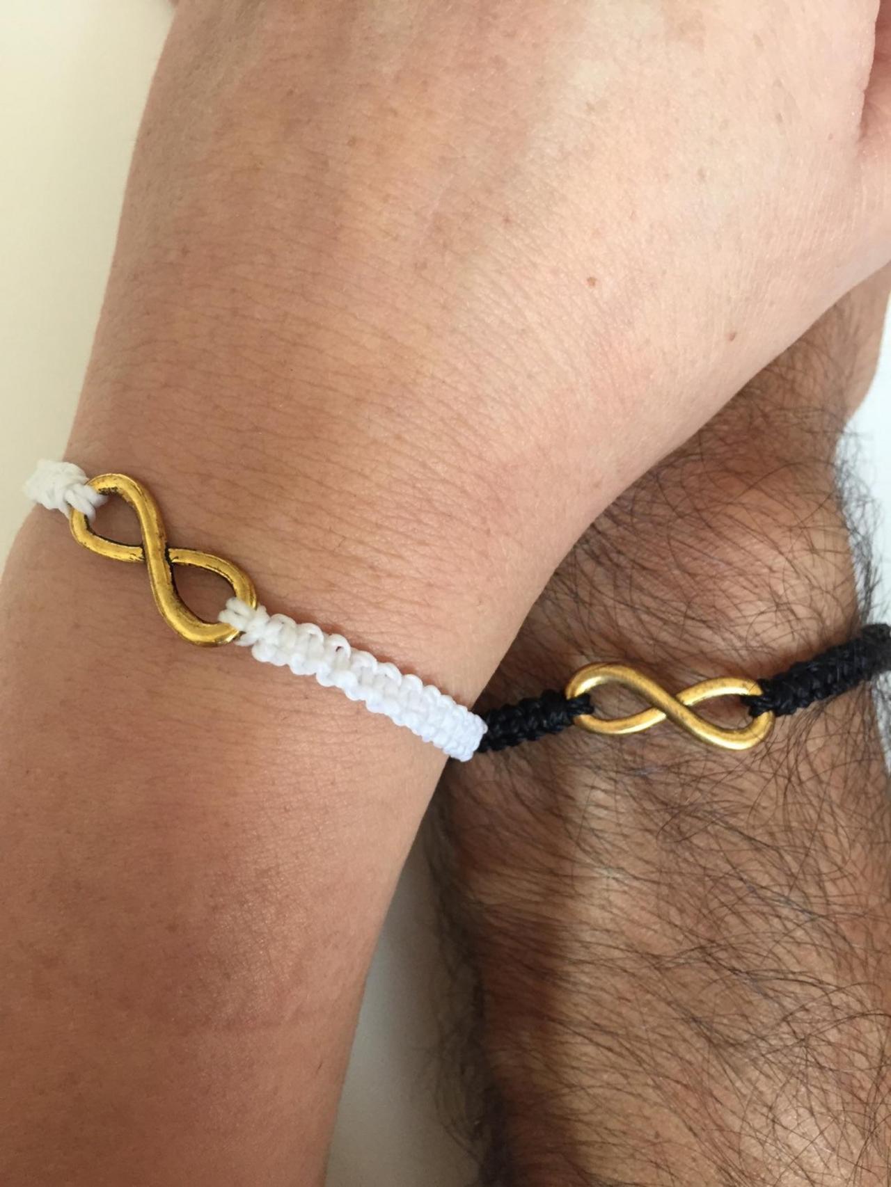 Men Women Couples Bracelets 255- Friendship Macrame Love Cuff Infinity Bracelet Black And White Yin & Yang Cord Gift Adjustable Boyfriend