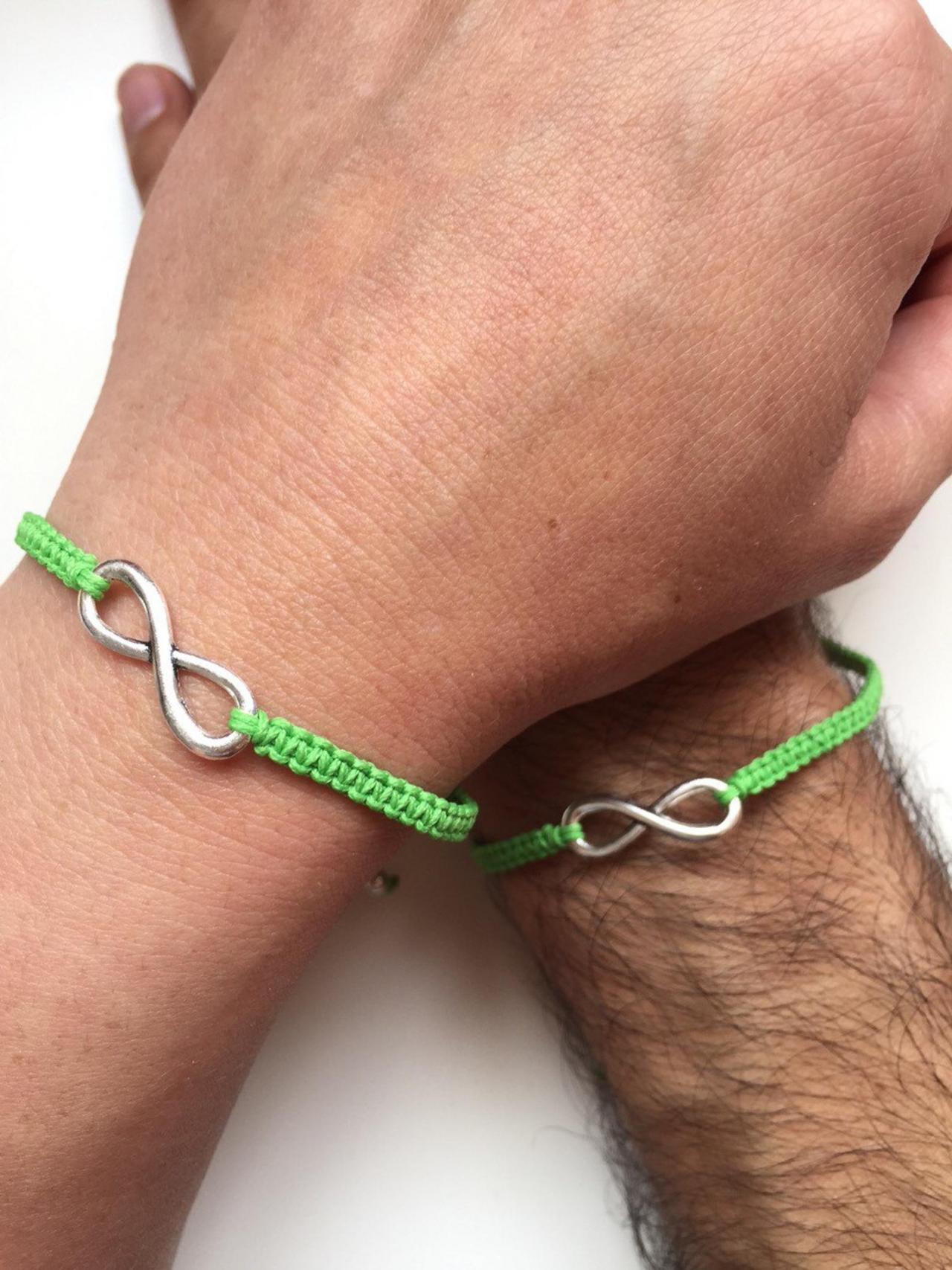 Couples Men Women Bracelets 229- Friendship Macrame Love Cuff Infinity Bracelet Green Cord Gift Adjustable Boyfriend Girlfriend