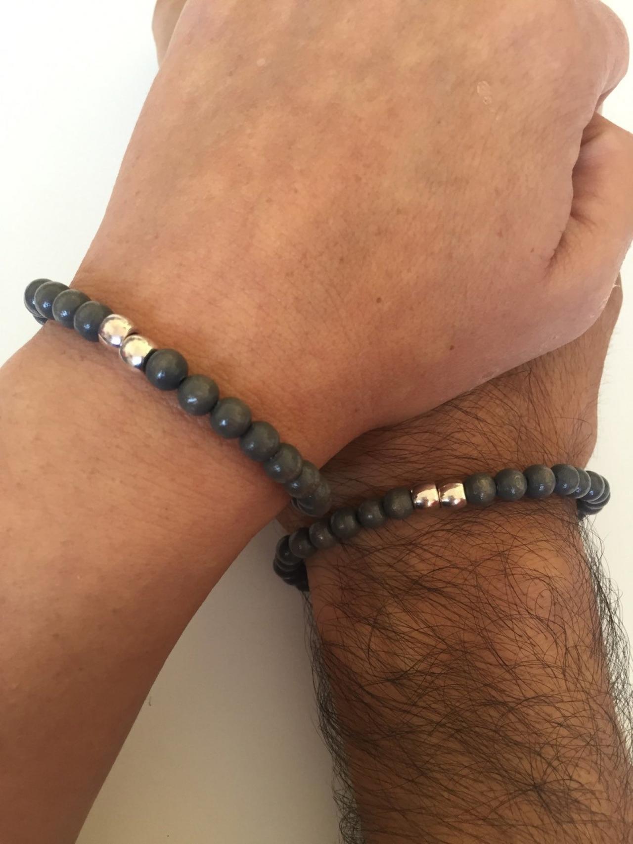 Couples Men Women Bracelets 274- Love Friendship Bracelet Boyfriend Girlfriend Wood Beads Lovers Fall Gift Alloy Silver Beads