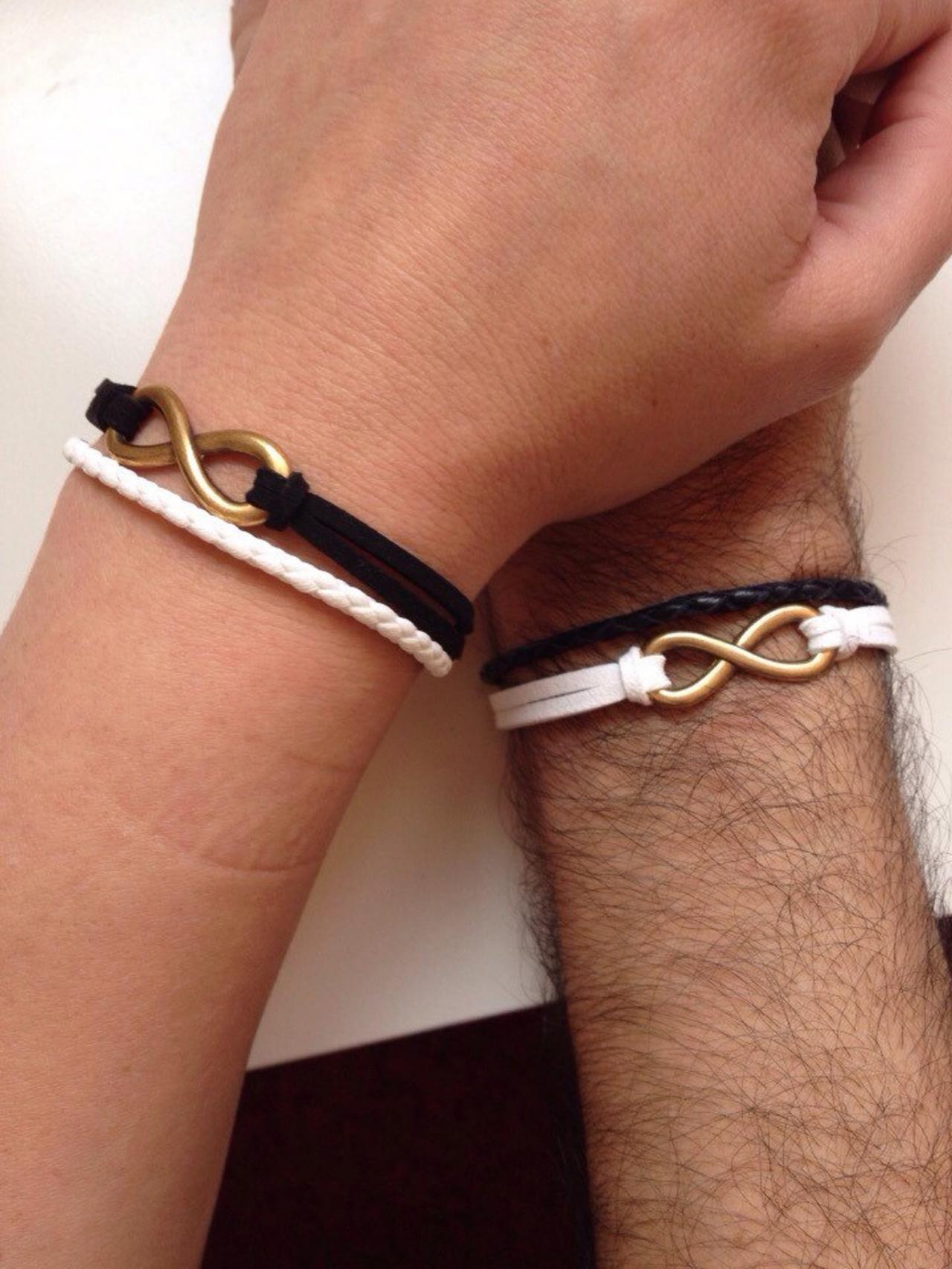 Couples Men Women Bracelets 147- Friendship Love Cuff Infinity Yin And Yang Bracelet Leather Braid Gift Boyfriend Girlfriend