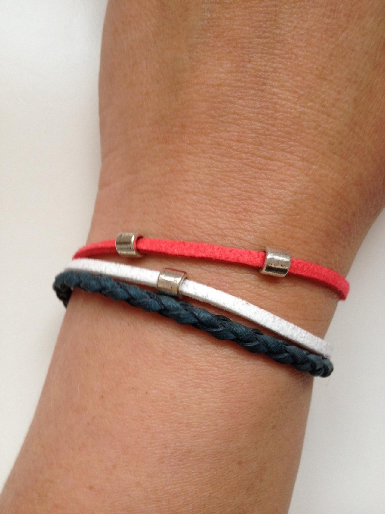 Leather Bracelet 129 - York Giants Cuff Ring Bracelet Blue Navy Red White Leather Braid Gift Adjustable Current Womenswear Football