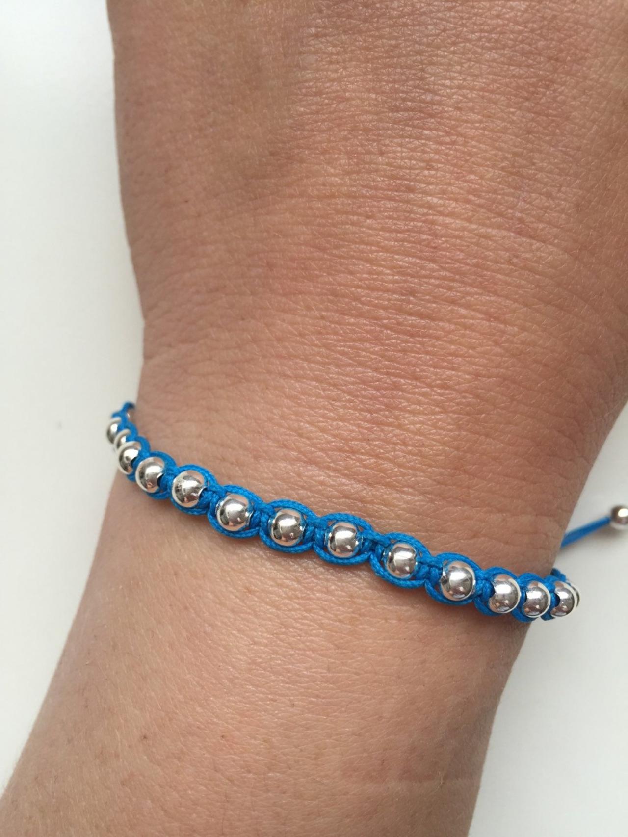 Macrame Bracelet 226- Kabbalah Friendship Cuff Bracelet Blue Alloy Metal Silver Beads Gift Adjustable Current Womenswear Innovative
