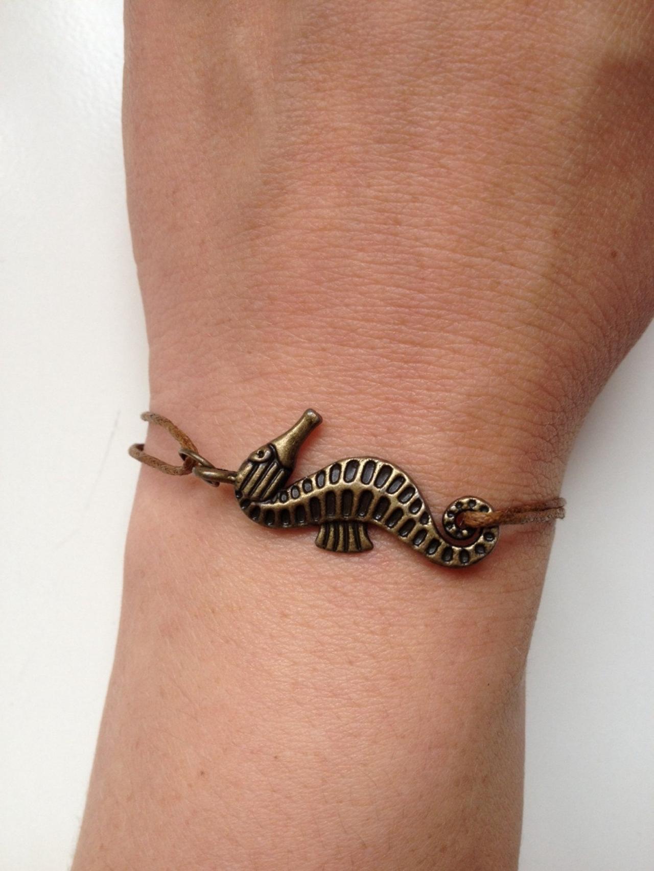 Seahorse Bracelet 121- Friendship Bronze Charm Waxed Cotton Bracelet Love Gift Adjustable Current Womenswear Unique