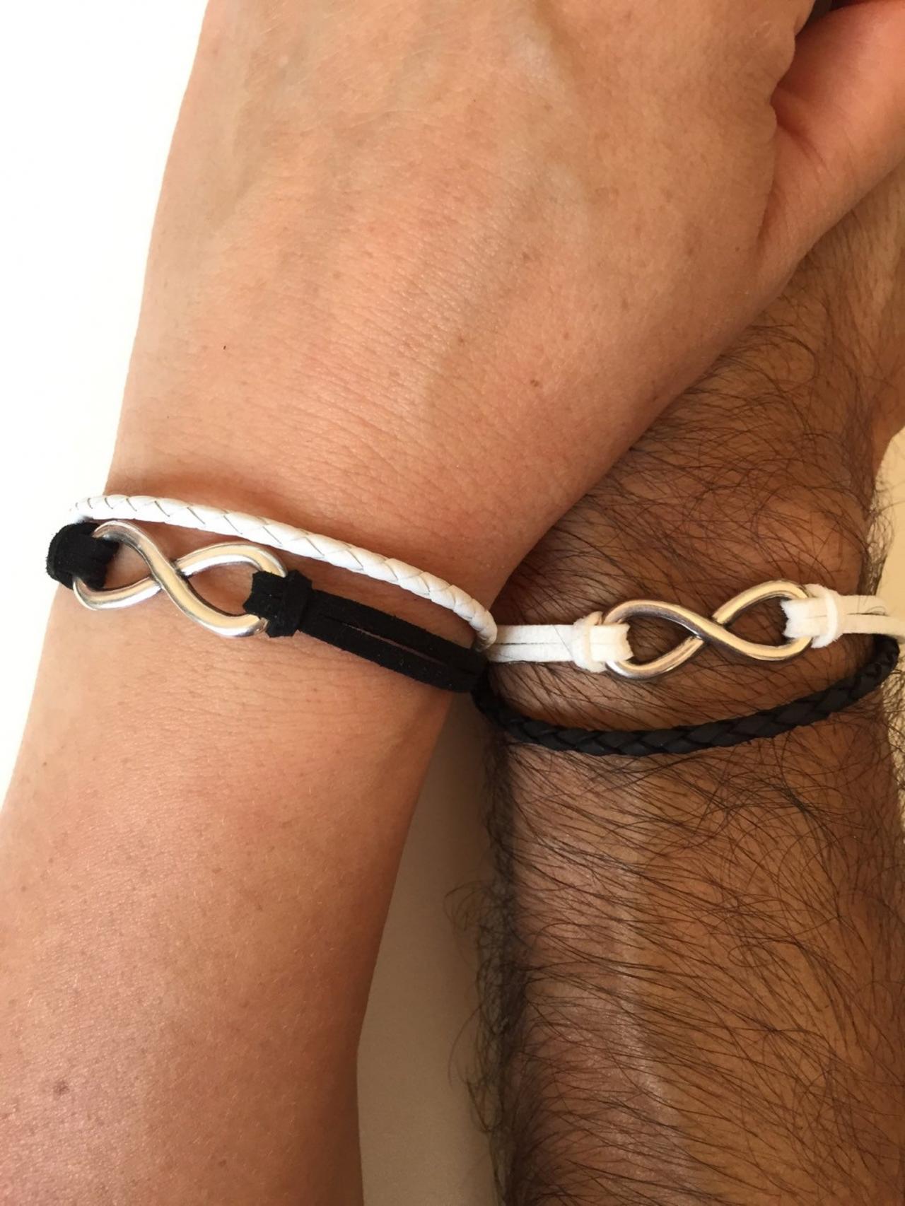 Couples Bracelets 245- friendship love cuff infinity yin and yang bracelet leather braid gift boyfriend girlfriend