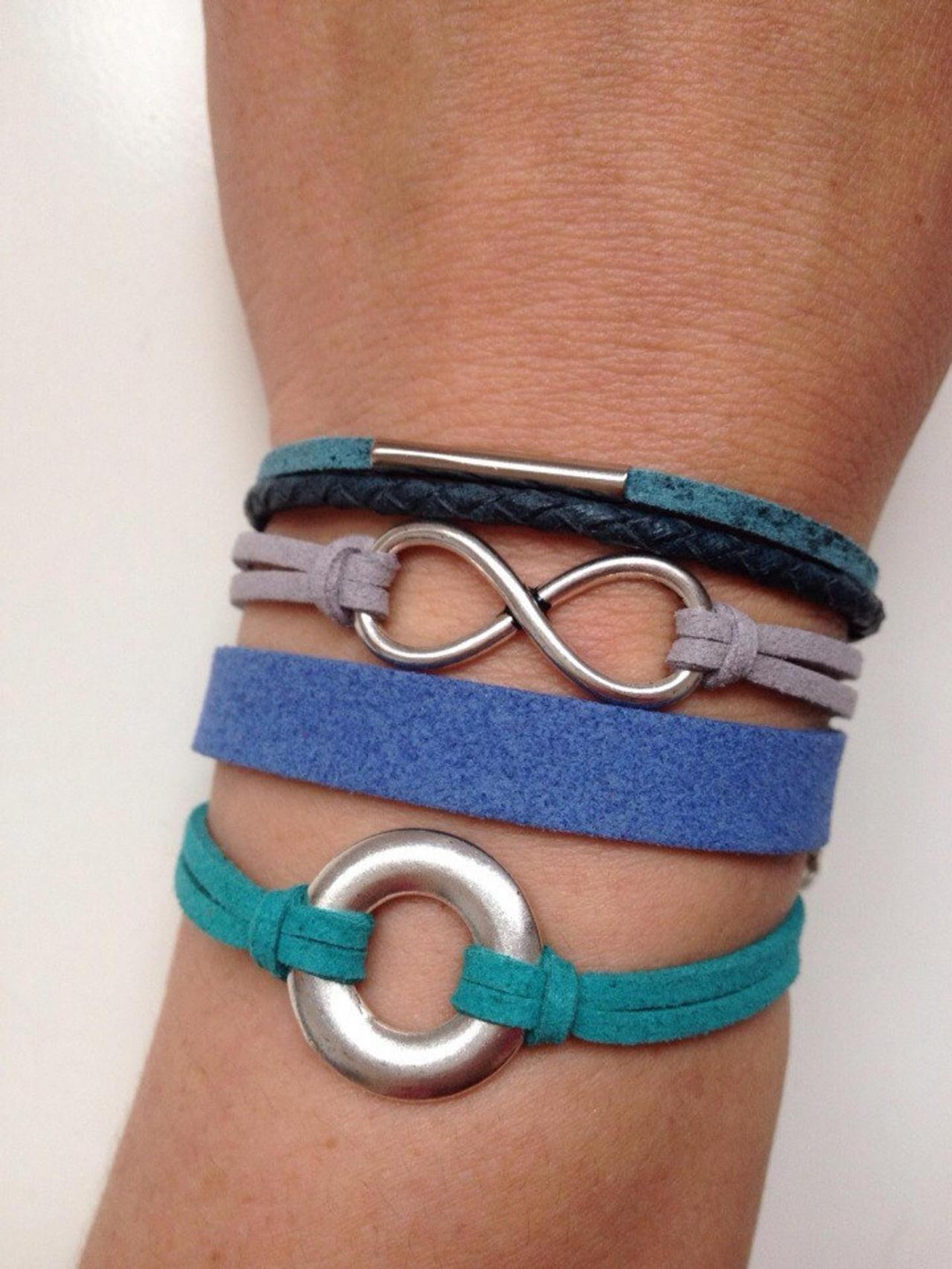 Infinity Bracelet 114 - Infinity Charm Karma Charm Faith Bracelet Blue Friendship Cuff Leather Braid Gift Adjustable Current Womenswear Aut