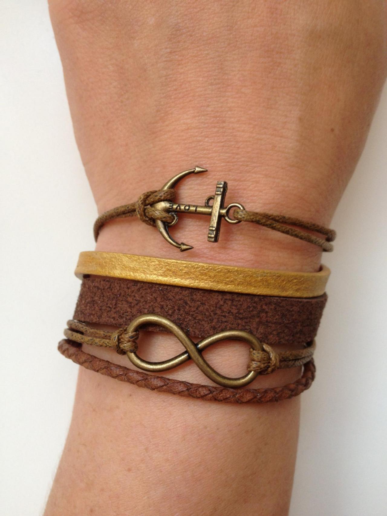 Infinity Anchor Bracelet 90 Infinity Charm Friendship Bracelet Leather Faith Cuff Braid Gift Adjus on Luulla