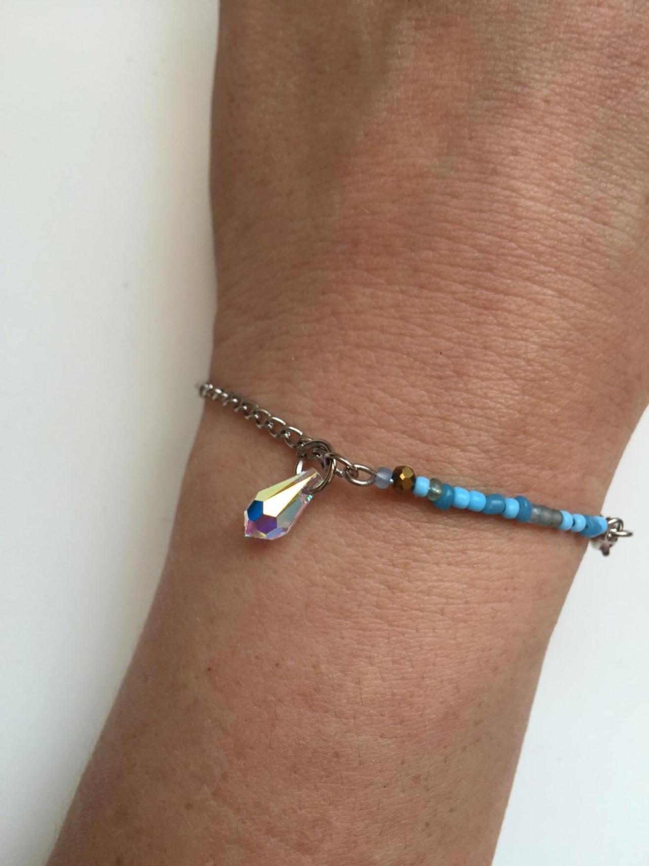 Swarovski Bracelet 236- Friendship Swarovski Crystal Bracelet Seed Beads Alloy Silver Metal Chain Gift