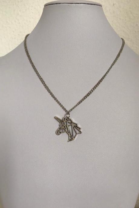 Unicorn necklace 347- alloy silver unicorn necklace bohemian alloy silver chain boho chic jewelry necklace gift geometric charm