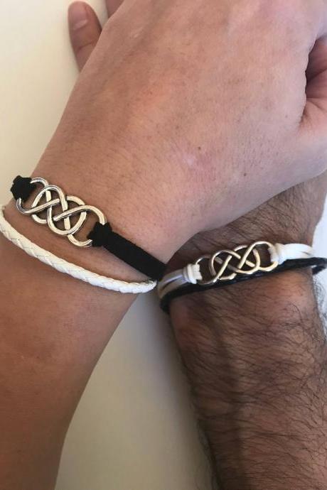 Couples Bracelets infinity times infinity 330- Men bracelet women bracelet, friendship love cuff infinity times infinity yin and yang bracelet leather braid gift lovers