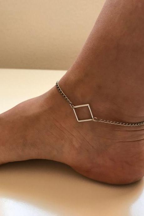Geometry Anklet 326- faith friendship rocker metal chain anklet square circle gift adjustable current womenswear unique innovative gift