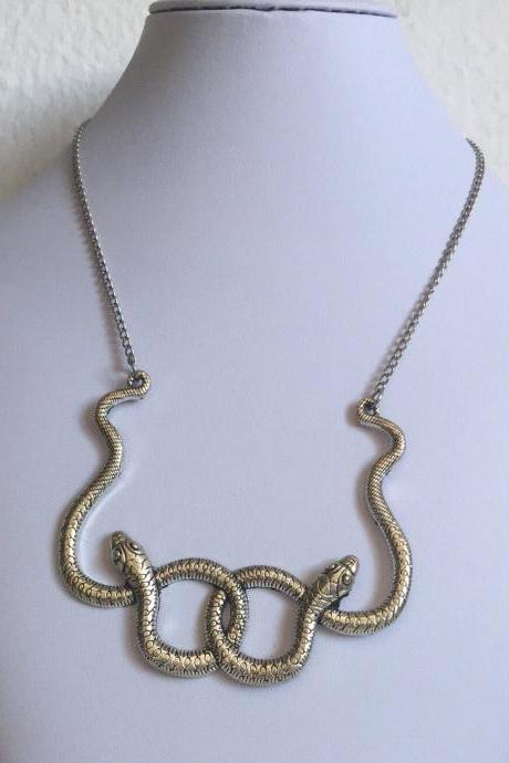 Snake Necklace 322- Alloy Silver Snake Necklace Bohemian Alloy Silver Chain Boho Chic Jewelry Necklace Gift