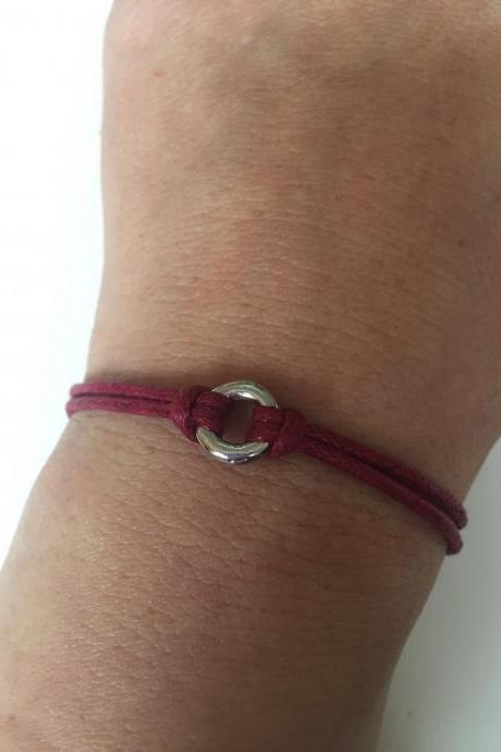 Red Waxed cotton Bracelet 314- rocker friendship metal ring waxed cotton bracelet gift adjustable current womenswear unique innovative