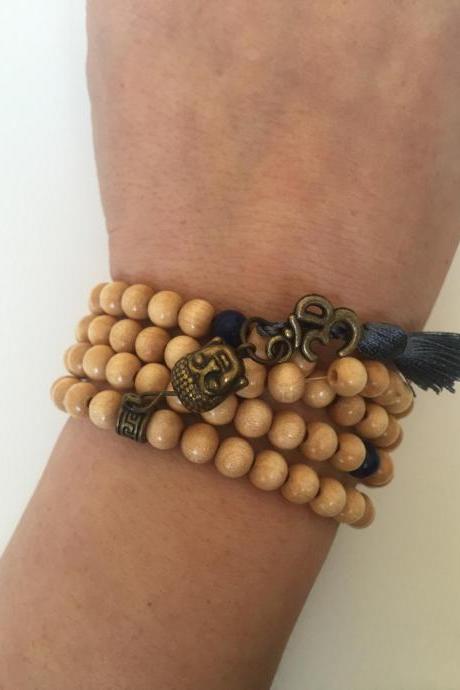 108 Mala Bracelet 296- yoga Buddha ohm mala bracelet necklace wood beads spiritual