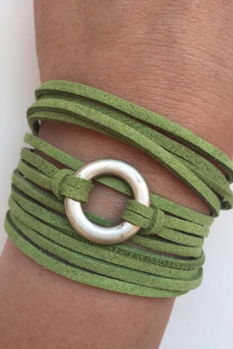 Wrap Karma Bracelet 107- Friendship Faith Faux Suede Green Cuff Bracelet Karme Positive Energy Gift Adjustable Current Womenswear Autumn