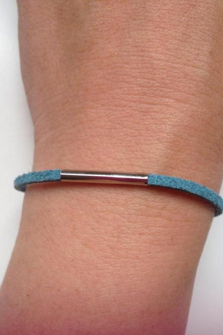 Kabbalah Bracelet 51- friendship leather suede cuff tube bracelet blue gift adjustable current womenswear unique innovative creative