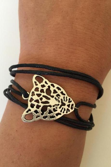 Leopard Bracelet 262 - waxed cotton friendship faith cuff bracelet leopard charm positive energy gift adjustable current womenswear trendy
