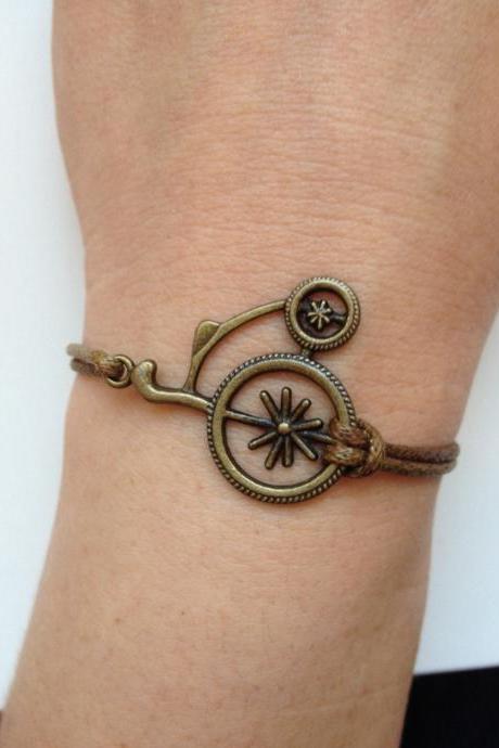 old bicycle Bracelet 43- friendship bronze charm waxed cotton bracelet old bicycle gift adjustable current womenswear autumn winter unique