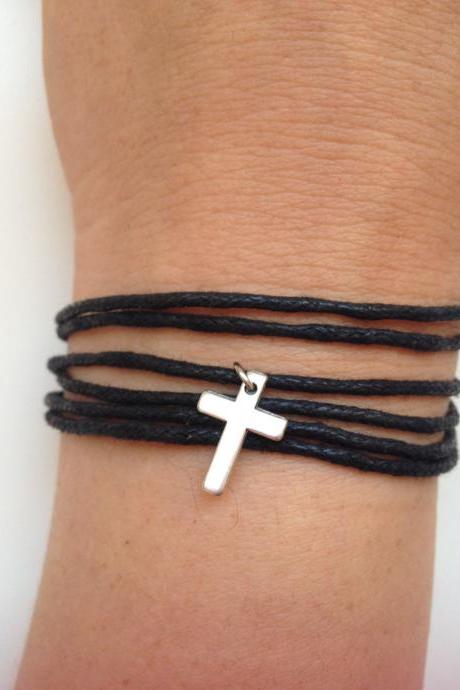 Cross Waxed cotton Bracelet 17- faith friendship cross rock and roll waxed cotton cuff bracelet cross gift adjustable current womenswear