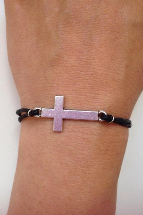 Cross Bracelet 60- faith friendship cross charm waxed cotton bracelet gift adjustable current womenswear unique innovative