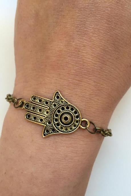 Hamsa Bracelet 192- friendship hamsa bronze chain cuff bracelet gift adjustable current womenswear unique innovative